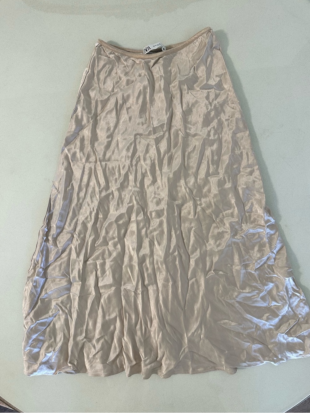 Zara Champagne Satin Midi Skirt Size XS